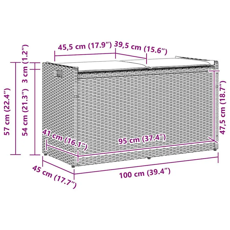 Banc de rangement extérieur coussin gris 100 cm résine tressée - 11
