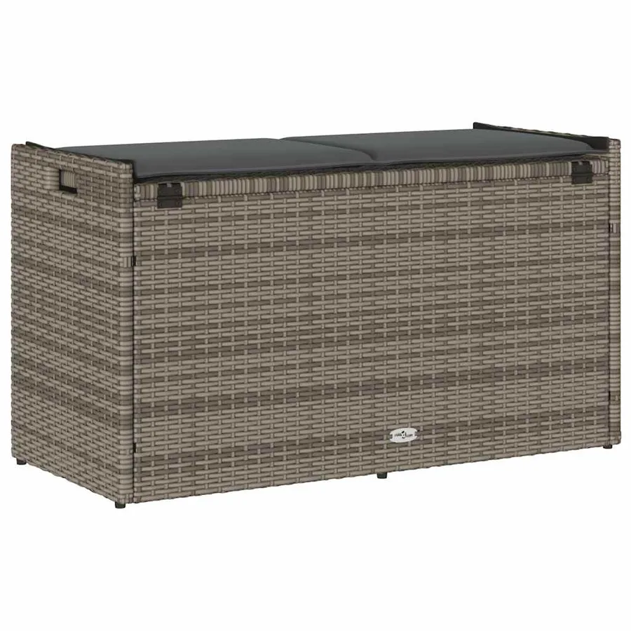 Banc de rangement extérieur coussin gris 100 cm résine tressée - 6
