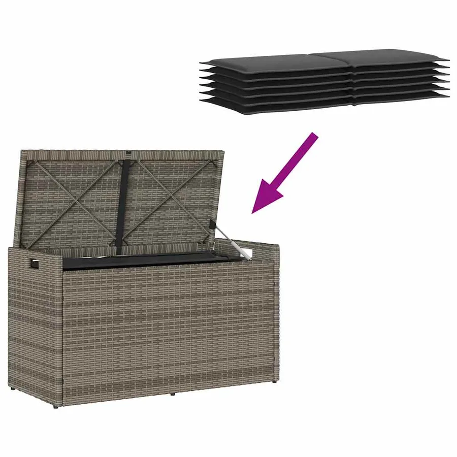 Banc de rangement extérieur coussin gris 100 cm résine tressée - 7
