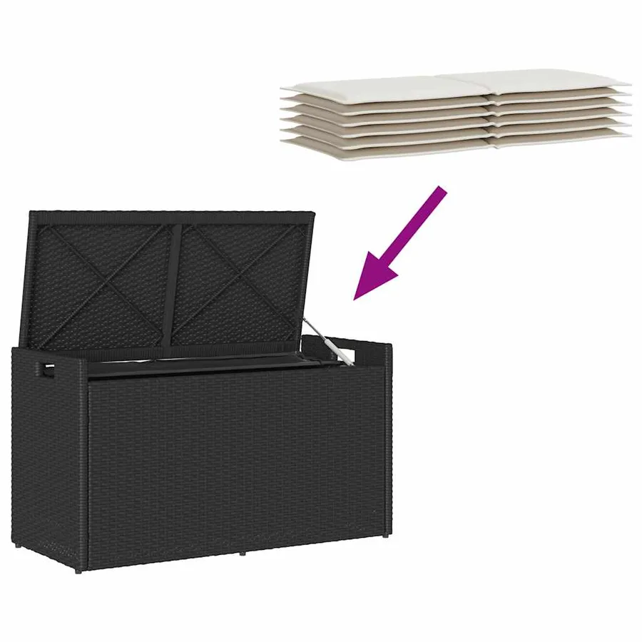 Banc de rangement extérieur coussin noir 100 cm résine tressée - 7