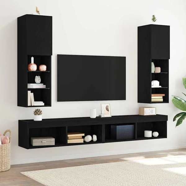 Ensemble meuble TV avec LED 2 pcs Chêne noir 30,5 x 30 x 102 cm
