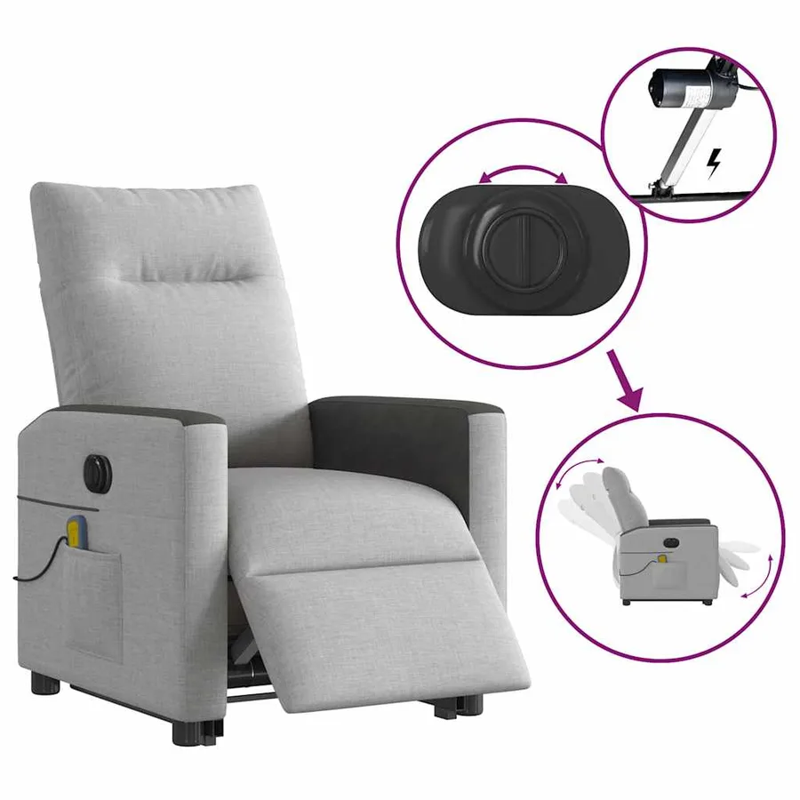 Fauteuil inclinable de massage électrique gris nuage tissu - 10