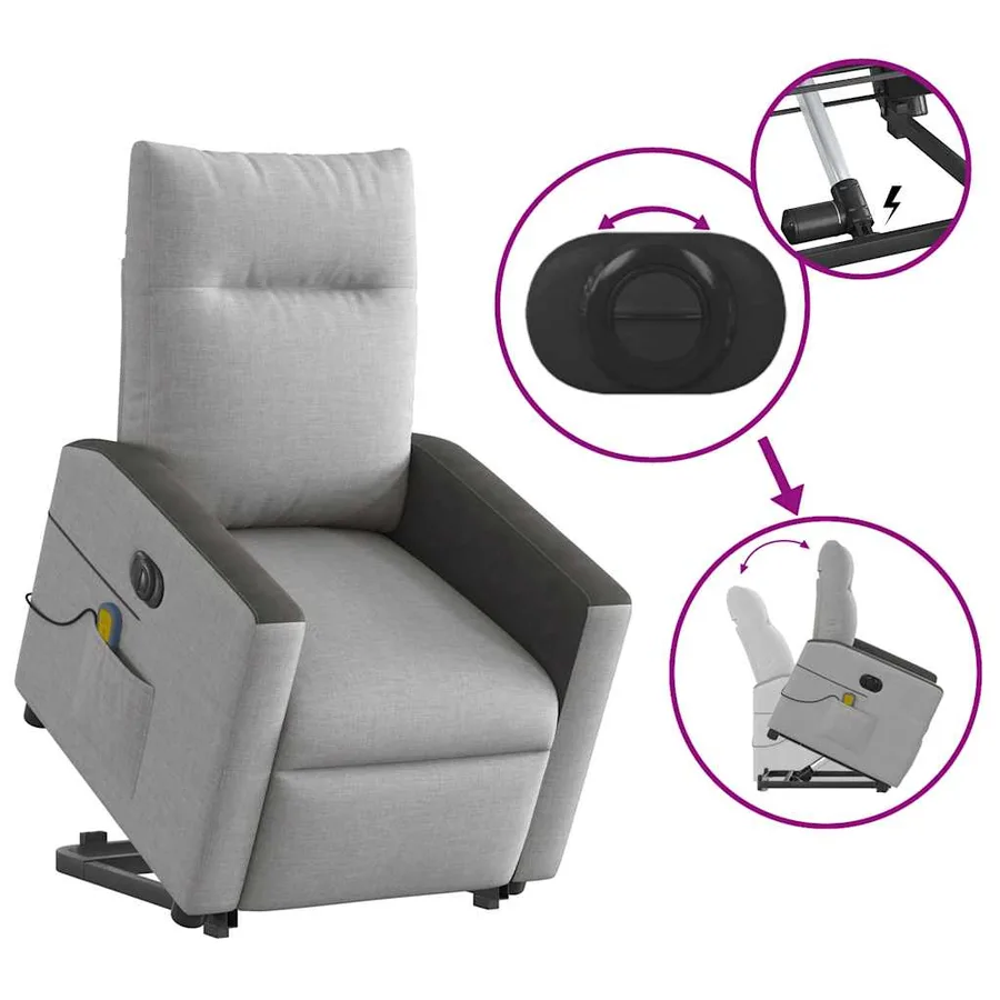 Fauteuil inclinable de massage électrique gris nuage tissu - 9