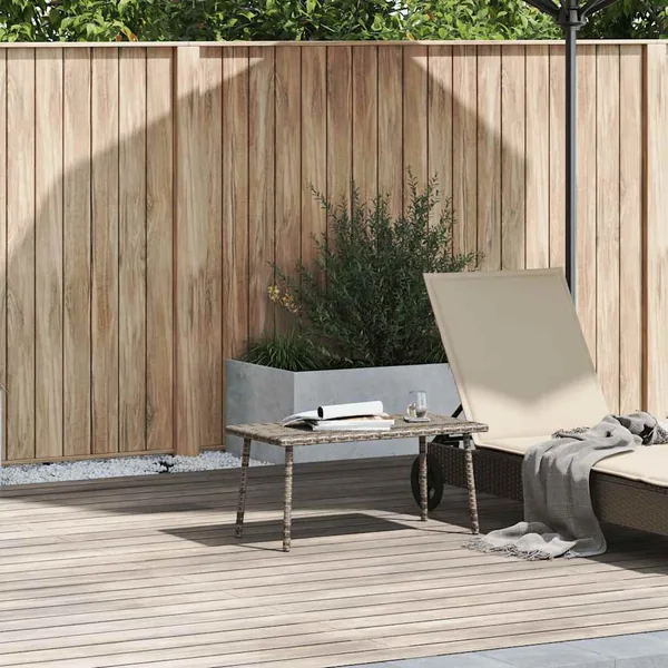 Table basse de jardin rectangulaire gris 80x40x37 cm rotin