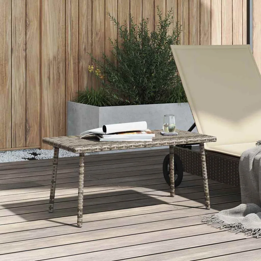 Table basse de jardin rectangulaire gris 80x40x37 cm rotin - 3