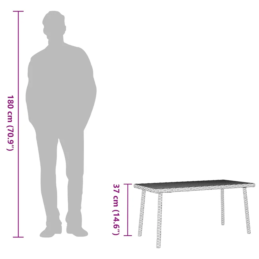 Table basse de jardin rectangulaire gris 80x40x37 cm rotin - 9