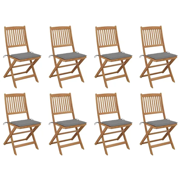 Chaises pliables d'extérieur et coussins lot de 8 Bois d'acacia