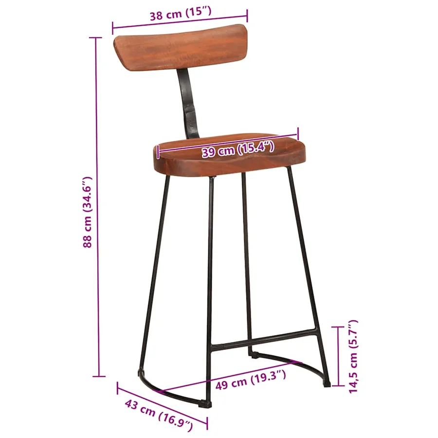 Tabourets de bar lot de 2 49x43x88 cm bois de manguier massif - 9