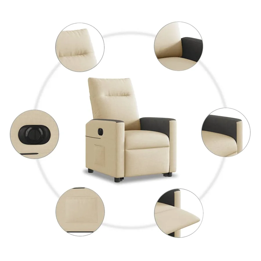 Fauteuil inclinable électrique crème tissu - 11