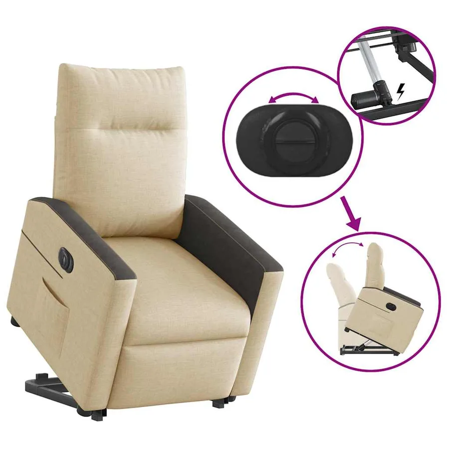 Fauteuil inclinable électrique crème tissu - 9