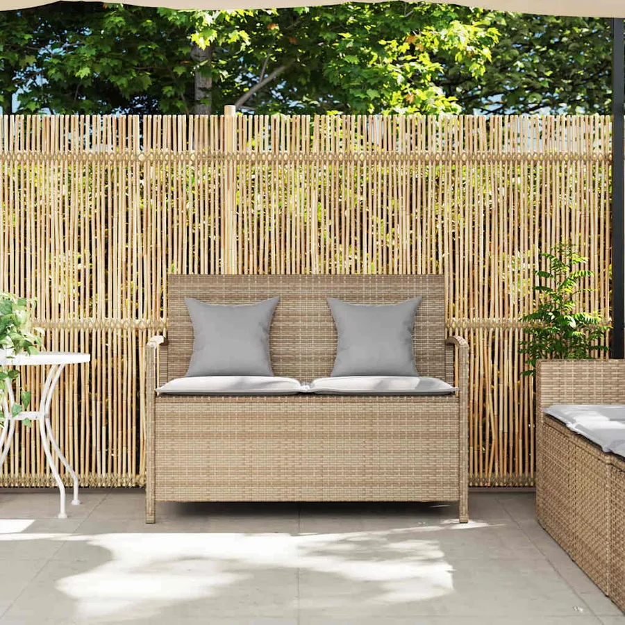 Banc de rangement de jardin avec coussin beige résine tressée - 3