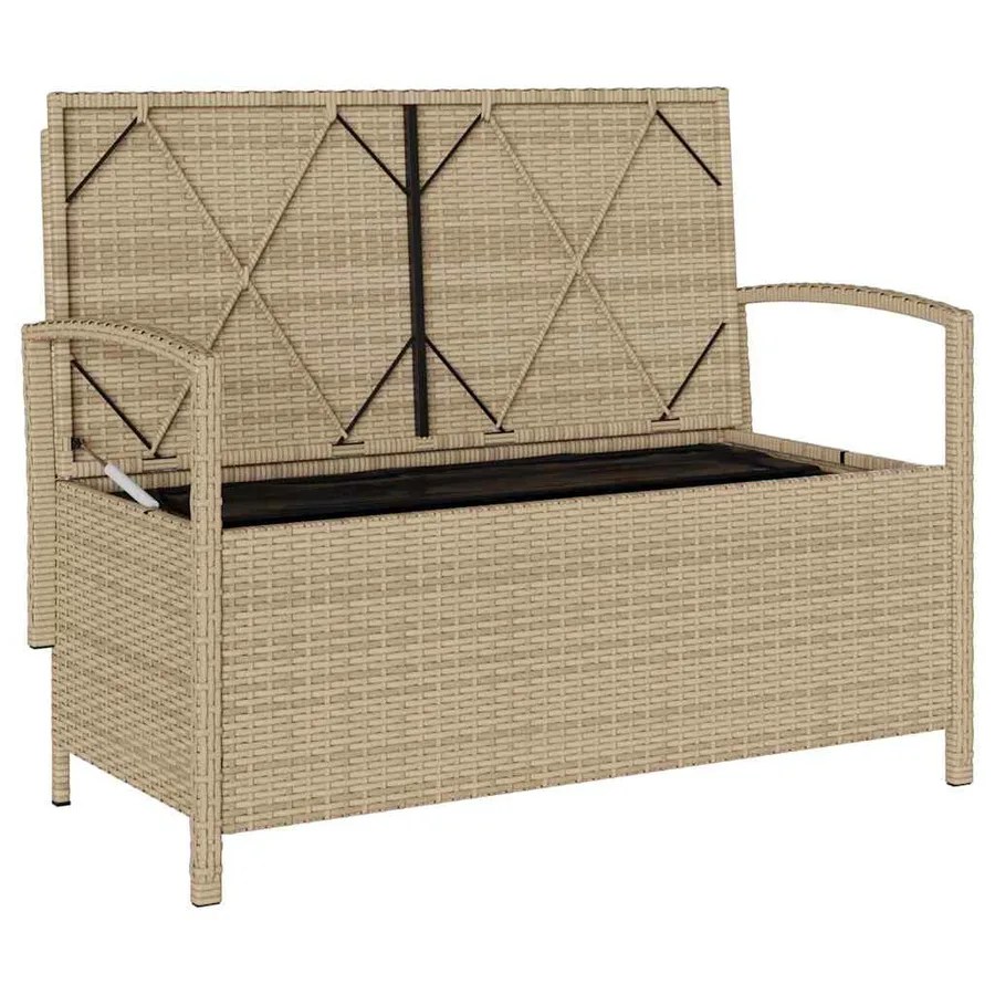 Banc de rangement de jardin avec coussin beige résine tressée - 6