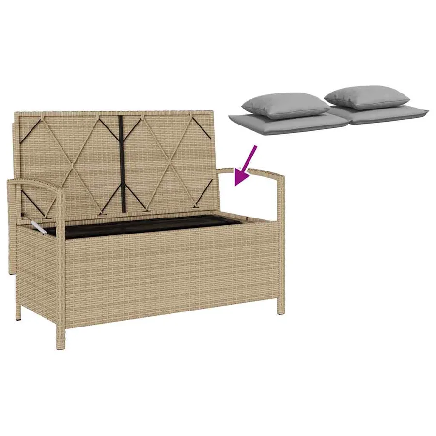 Banc de rangement de jardin avec coussin beige résine tressée - 9
