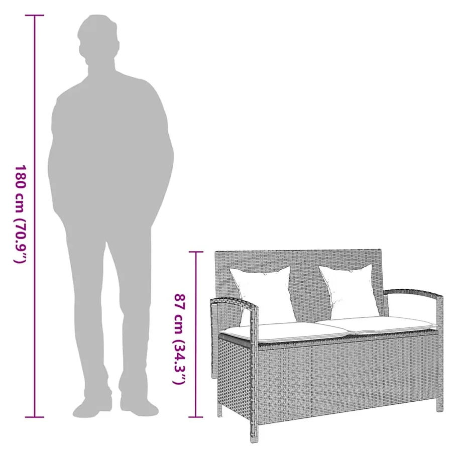 Banc de rangement de jardin avec coussin gris clair polyrotin - 13