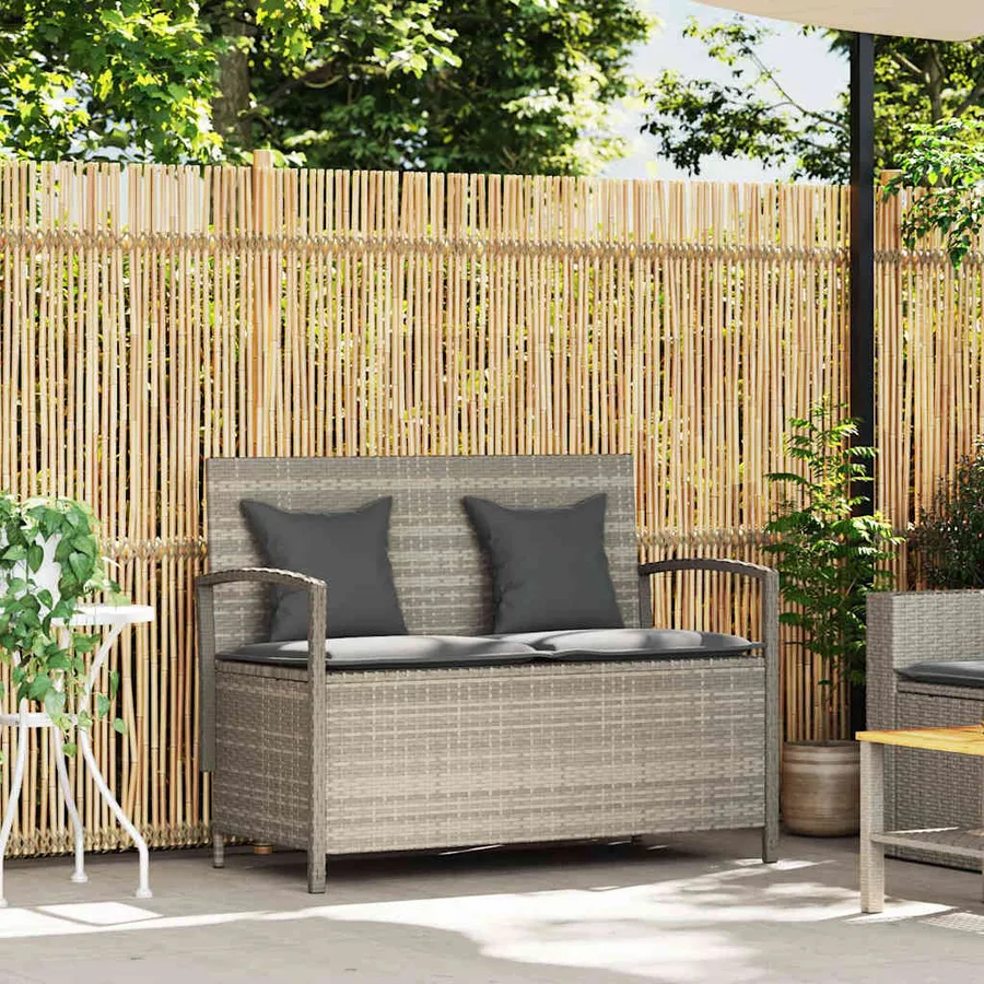 Banc de rangement de jardin avec coussin gris clair polyrotin - 2