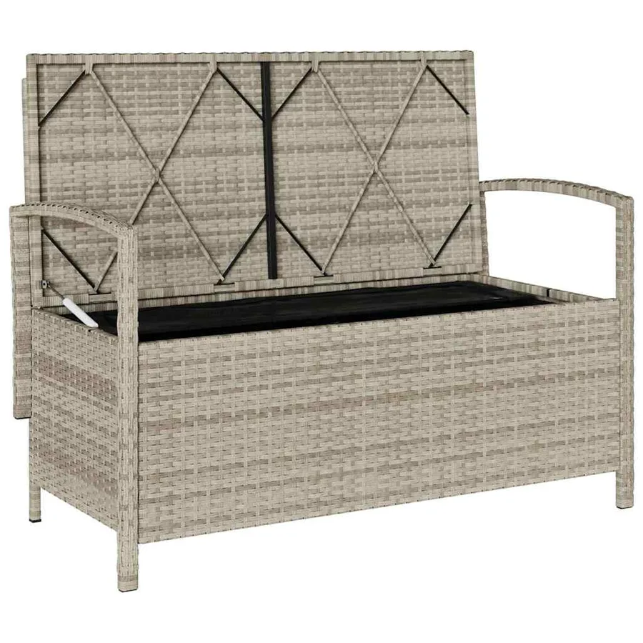Banc de rangement de jardin avec coussin gris clair polyrotin - 6