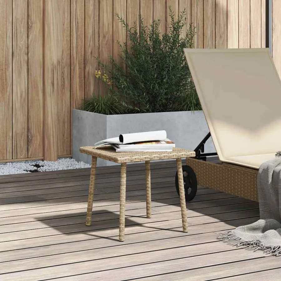 Table basse de jardin rectangulaire beige 40x40x37 cm rotin - 3