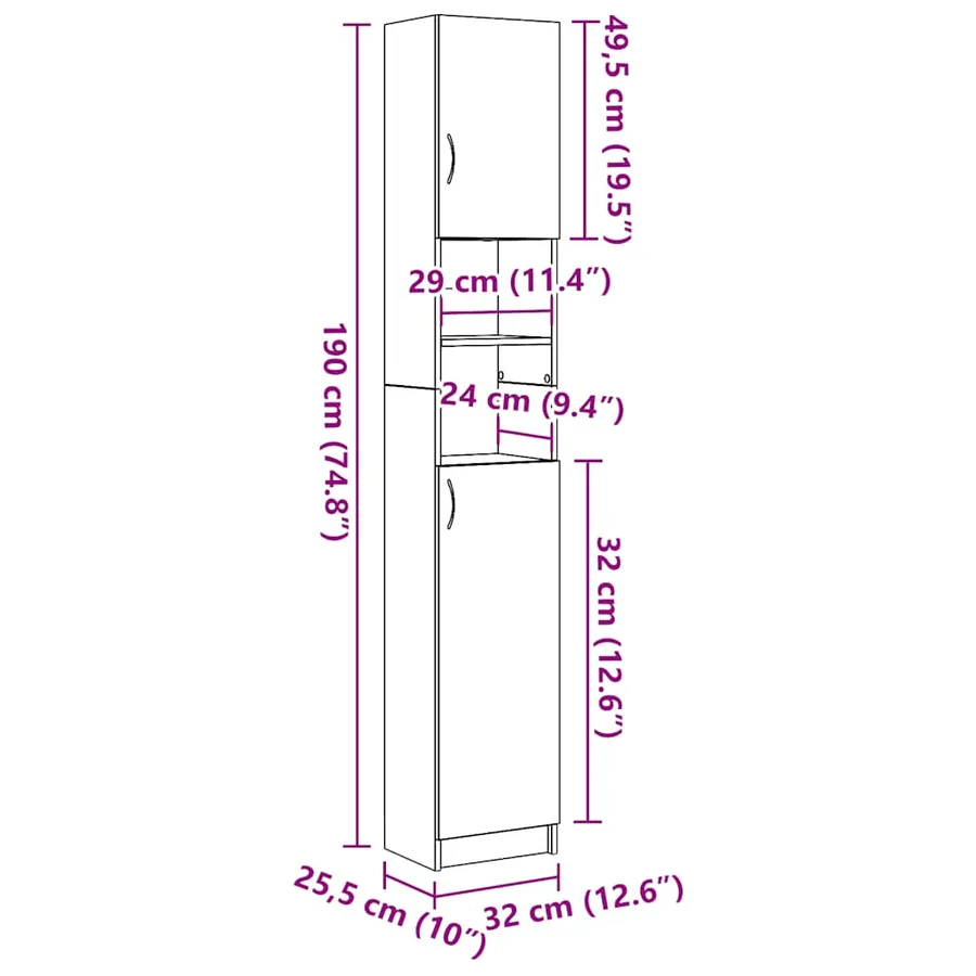 Armoire de salle de bain chêne noir 32x25,5x190 cm - 12