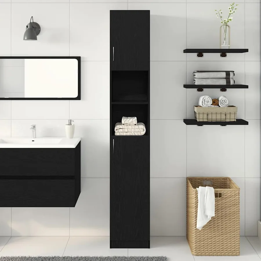 Armoire de salle de bain chêne noir 32x25,5x190 cm - 3