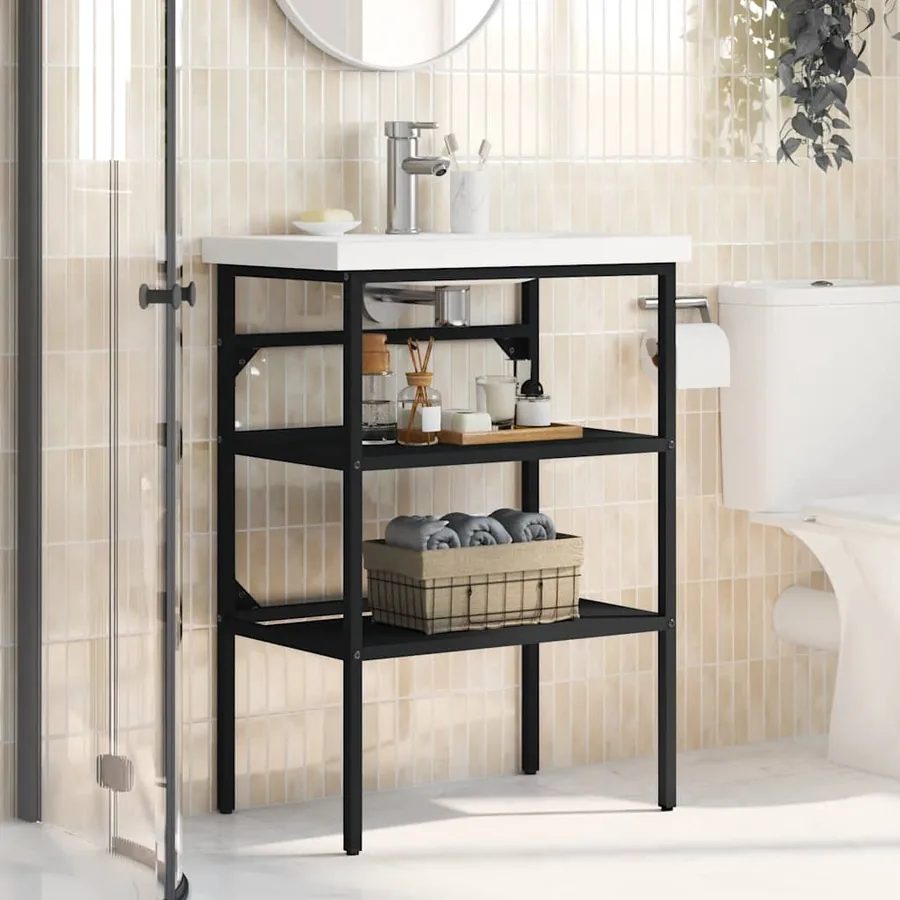 Cadre de lavabo de salle de bain Noir 59x38x83 cm Fer - 3