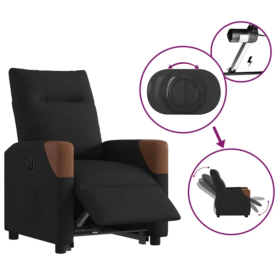 Fauteuil inclinable électrique noir tissu - 9