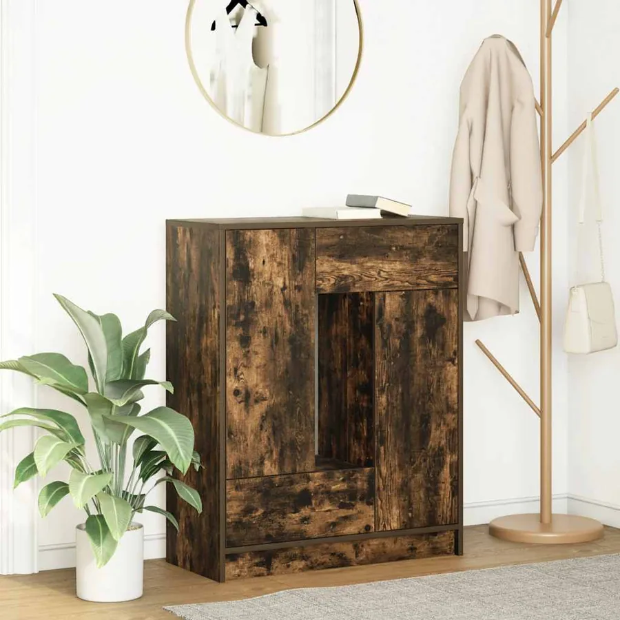 Buffet avec tiroirs et portes chêne fumé 73x31x90 cm