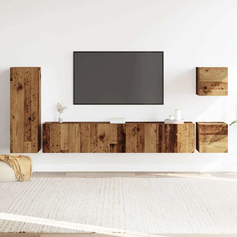 Ensemble de meuble TV mural 5 pcs vieux bois bois d'ingénierie - 3