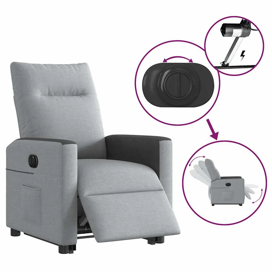 Fauteuil inclinable électrique gris clair tissu - 10