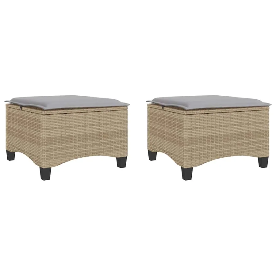 Tabourets jardin coussins 2 pcs beige 55x55x36cm résine tressée - 2