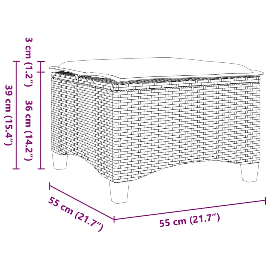 Tabourets jardin coussins 2 pcs beige 55x55x36cm résine tressée - 8