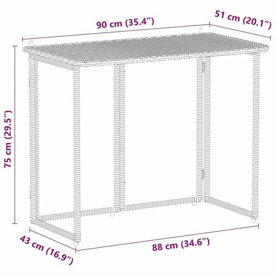 Table de jardin pliante gris 90 x 51 x 75 cm polyrotin - 10