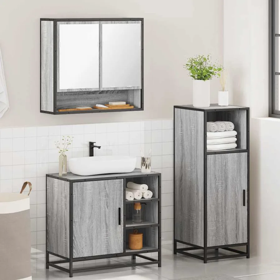 Ensemble de meubles de salle de bain 3 pcs Sonoma gris - 4