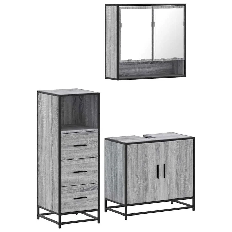 Ensemble de meubles de salle de bain 3 pcs Sonoma gris - 2
