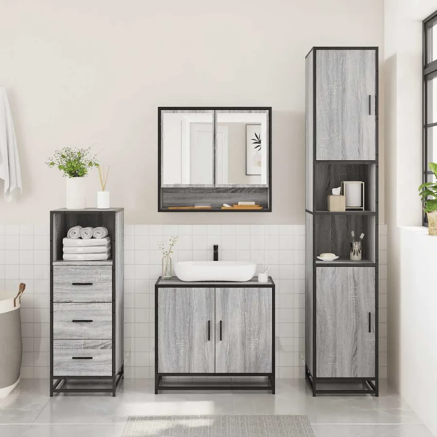 Ensemble de meubles de salle de bain 3 pcs Sonoma gris - 3