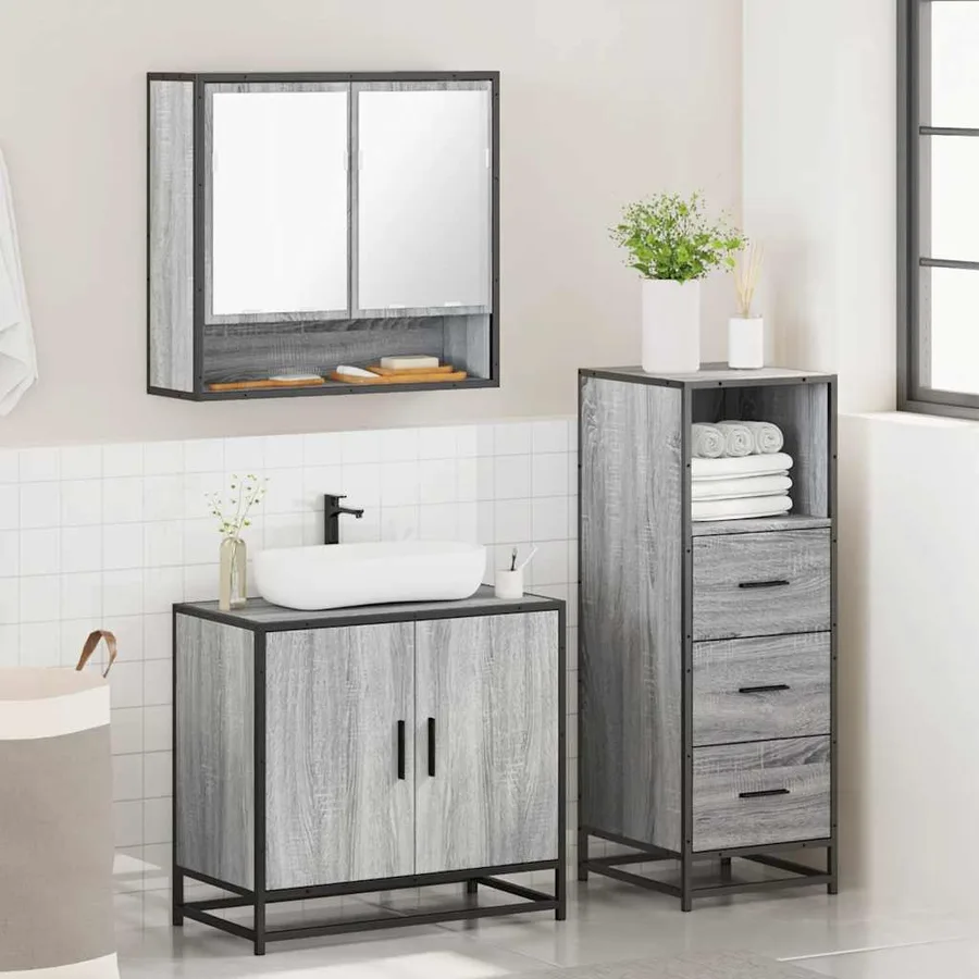 Ensemble de meubles de salle de bain 3 pcs Sonoma gris - 4