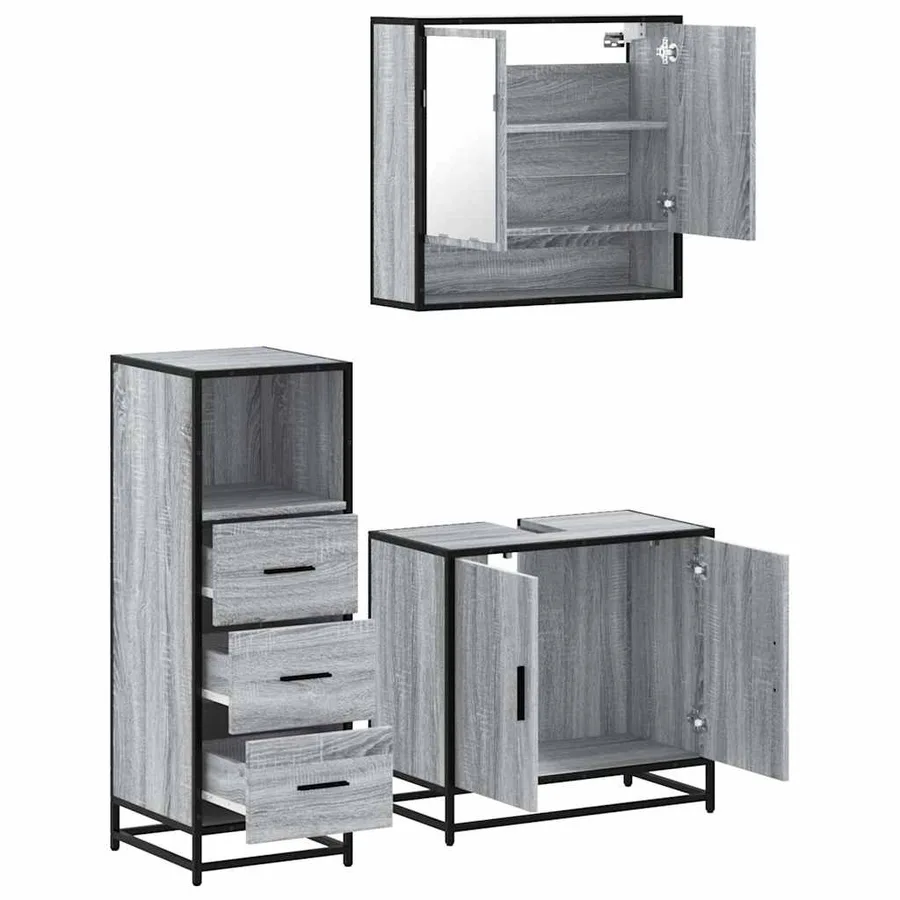 Ensemble de meubles de salle de bain 3 pcs Sonoma gris - 8
