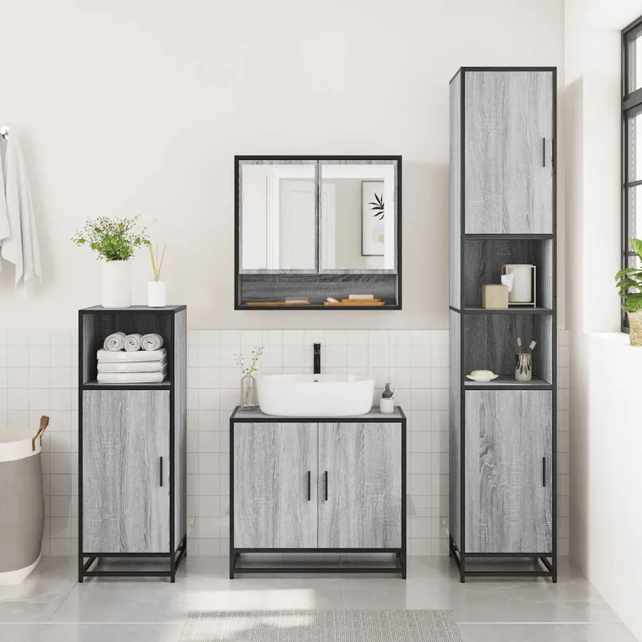 Ensemble de meubles de salle de bain 2 pcs Sonoma gris - 4