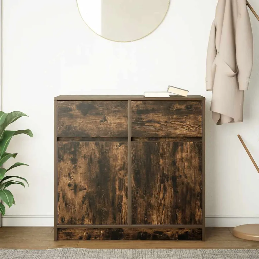 Buffet avec tiroir chêne fumé 80x34x76 cm bois d'ingénierie - 3