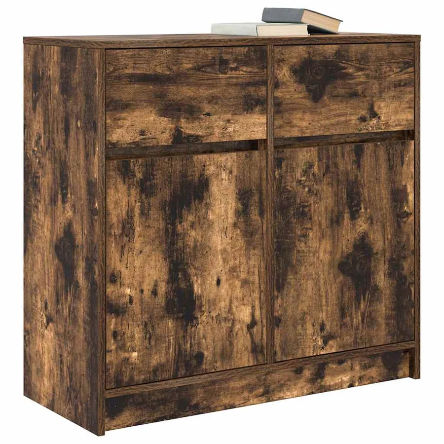Buffet avec tiroir chêne fumé 80x34x76 cm bois d'ingénierie - 4