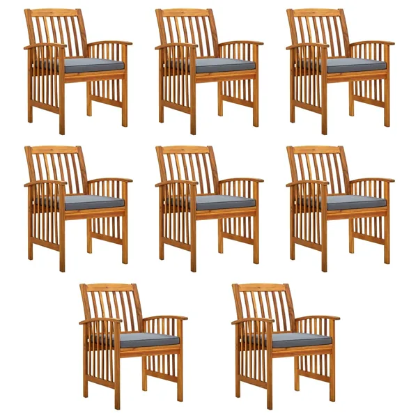Ensemble de 8 chaises de jardin avec coussins en bois d'acacia massif