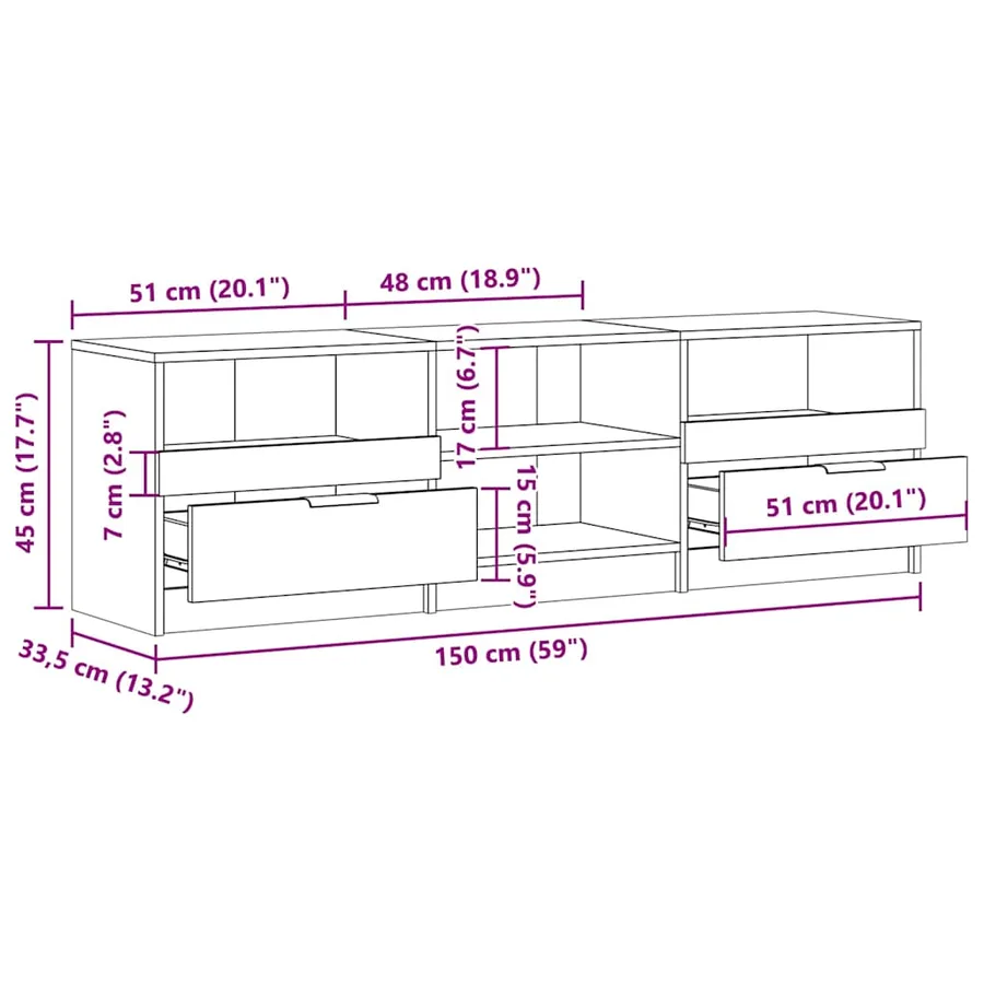 Meuble TV vieux bois 150x33,5x45 cm bois d'ingénierie - 10