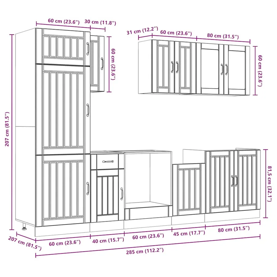 Ensemble de 8 meubles de cuisine "Lucca" en bois d'ingénierie gris béton - 11