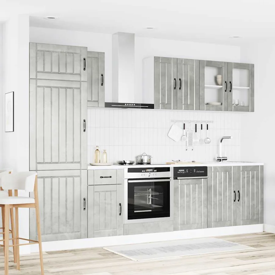 Ensemble de 8 meubles de cuisine "Lucca" en bois d'ingénierie gris béton - 3