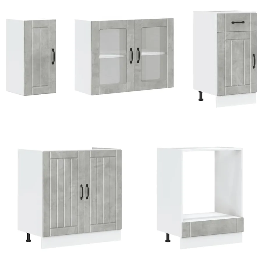 Ensemble de 8 meubles de cuisine "Lucca" en bois d'ingénierie gris béton - 4