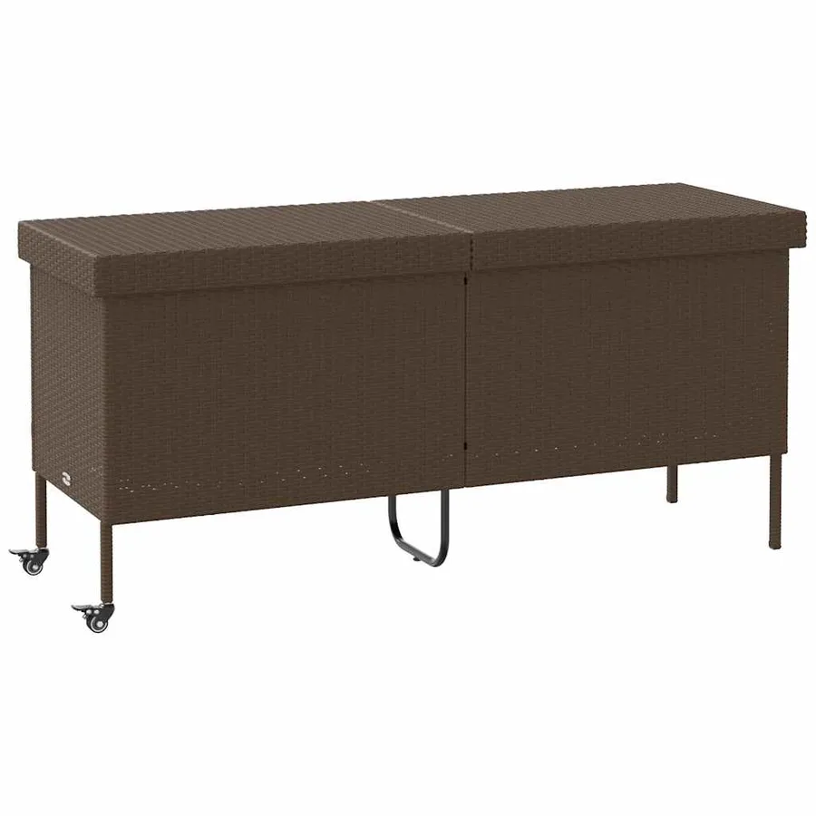 Boîte rangement jardin roues marron 160x55x75 cm résine tressée - 2