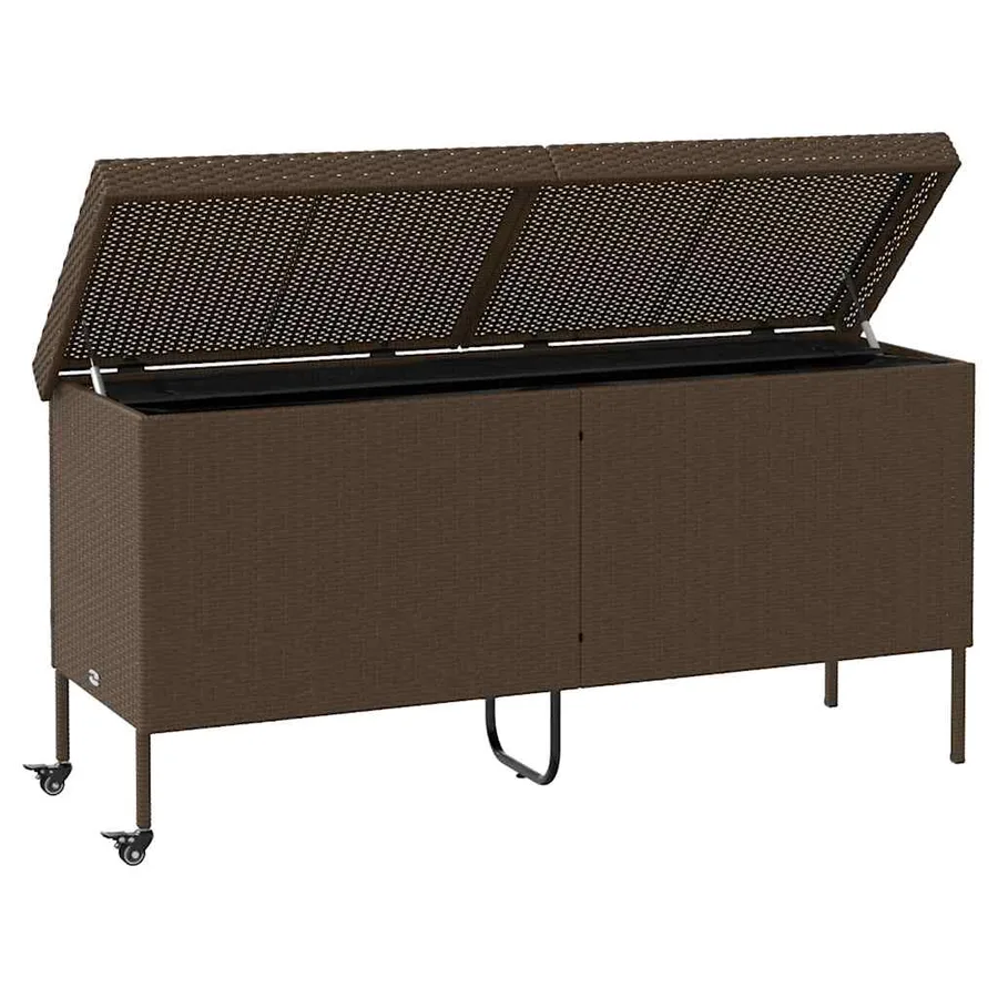 Boîte rangement jardin roues marron 160x55x75 cm résine tressée - 4