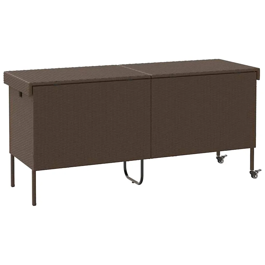 Boîte rangement jardin roues marron 160x55x75 cm résine tressée - 6