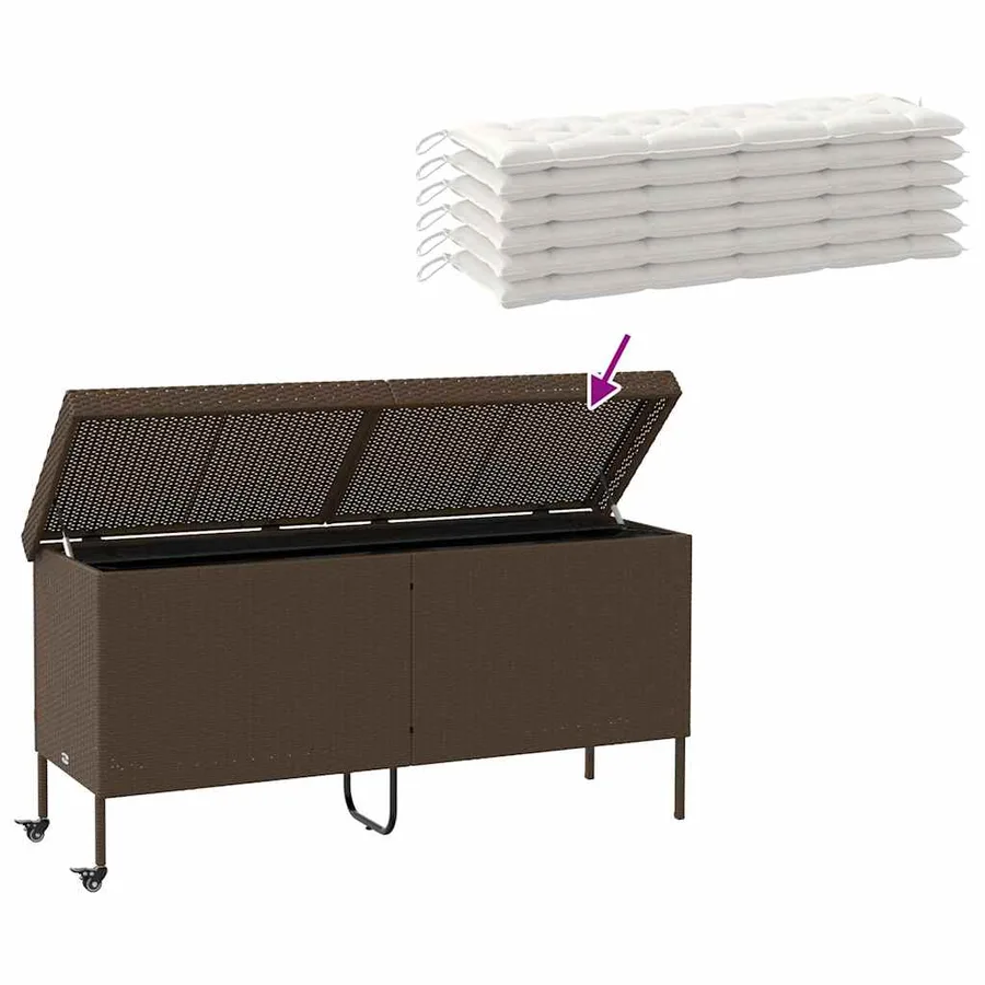 Boîte rangement jardin roues marron 160x55x75 cm résine tressée - 7