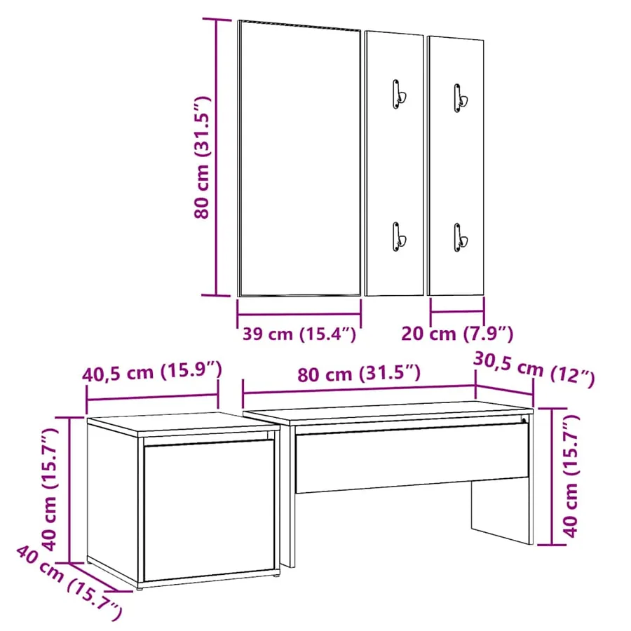 Ensemble de meubles de couloir vieux bois bois d'ingénierie - 8