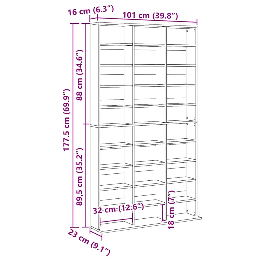 Meuble CD Chêne noir 101 x 23 x 177,5 cm Bois d'ingénierie - 10